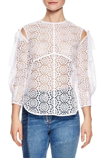 Shop Sandro Blanc Sheer Lace Top In White
