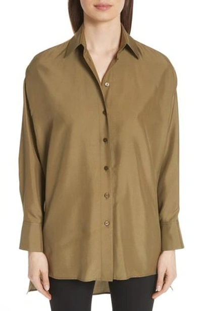 Shop Valentino Back Yoke Cutout Silk Shirt In Green