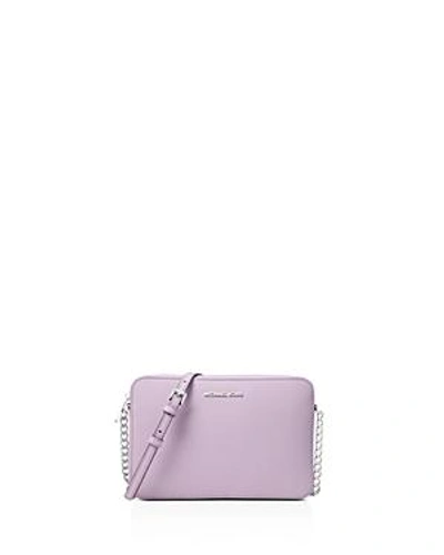 Shop Michael Michael Kors Jet Set Large Saffiano Leather Crossbody In Light Quartz Purple/silver