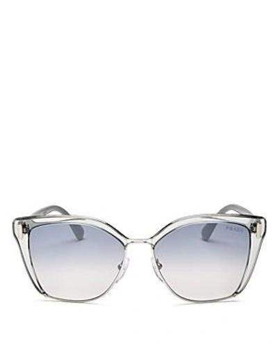 Shop Prada Women's Mirrored Square Sunglasses, 56mm In Transparent Gray/silver/light Blue Silver