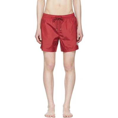 Shop Moncler Red Small Logo Swim Shorts In 455 Red