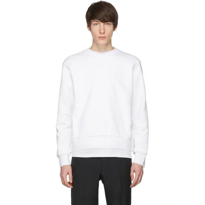 Shop Thom Browne White Stripe Crewneck Sweatshirt