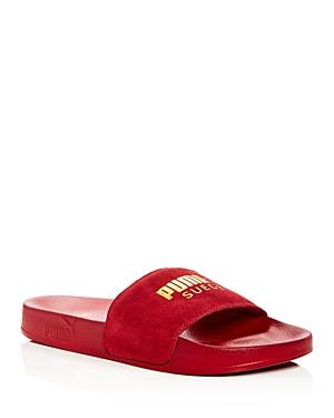 red suede puma slides