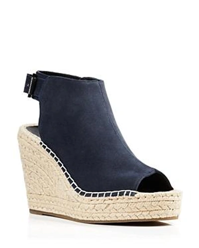 Shop Kenneth Cole Olivia Suede Espadrille Wedge Platform Sandals In Navy