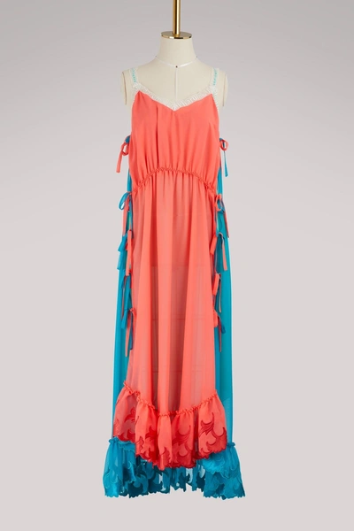 Shop Marco De Vincenzo Long Sleeveless Dress In Coral+turquoise