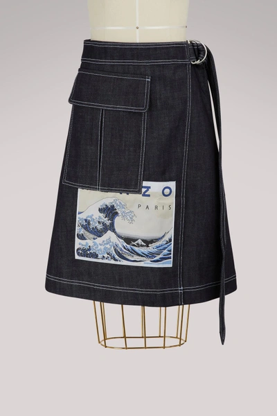 Shop Kenzo Denim Skirt In Bleu Marine
