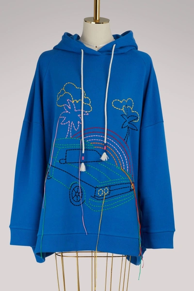 Shop Mira Mikati Embroidered Cotton Hoodie In Blue