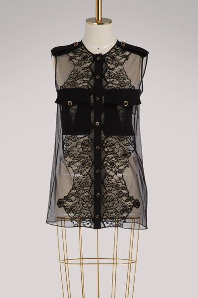Shop Givenchy Short-sleeved Blouse With Lace Inserts In Black