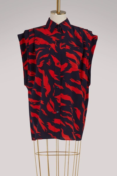 Shop Givenchy Tiger Sleeveless Blouse In Navy Red