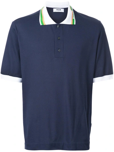 Shop Msgm Short Sleeve Polo Shirt - Blue