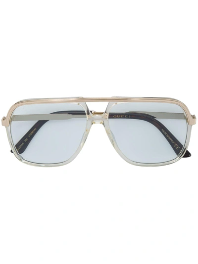 Shop Gucci Eyewear Rectangular Frame Metal Sunglasses - Metallic