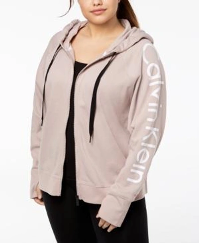 Shop Calvin Klein Performance Plus Size Logo Zip Hoodie In Frappe