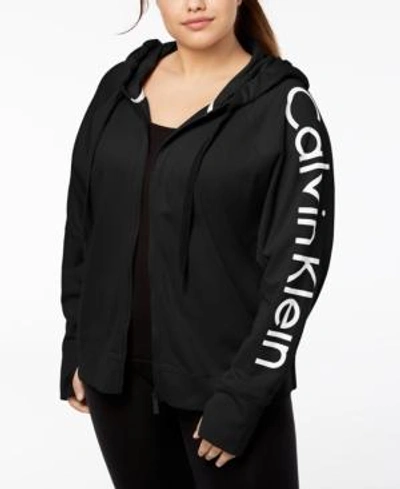 Shop Calvin Klein Performance Plus Size Logo Zip Hoodie In Black