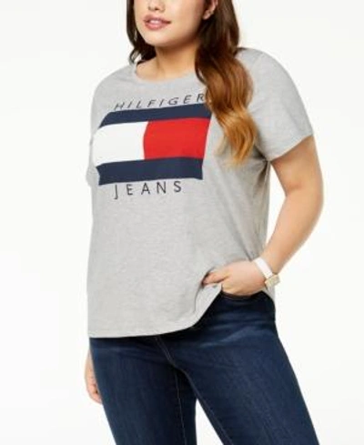Tommy Hilfiger Plus Size Cotton Logo T-shirt, Created For Macy's In Stone  Grey Heather | ModeSens