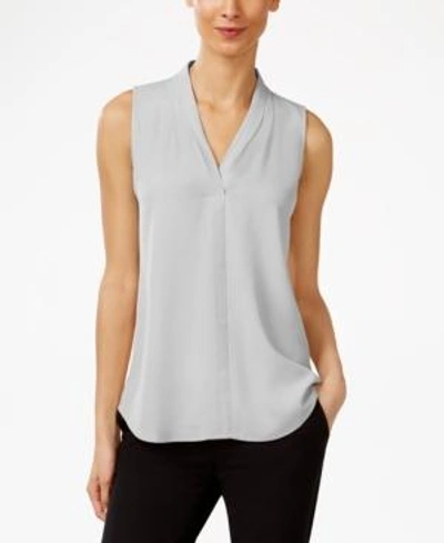 Shop Calvin Klein Pleated V-neck Shell In Dove