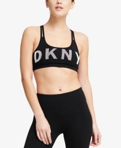 Shop Dkny Sport Logo Low-impact Strappy-back Sports Bra In Black/white