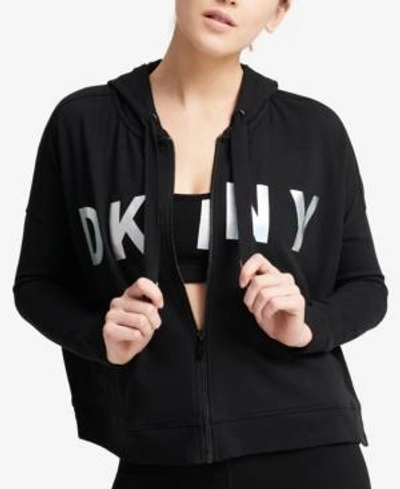 Shop Dkny Sport Logo Zip Hoodie In Black