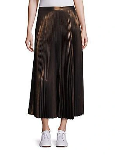 Shop A.l.c Bobby Pleated Metallic Skirt In Rose Gold
