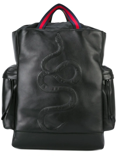 Shop Gucci Kingsnake Embroidered Backpack - Black