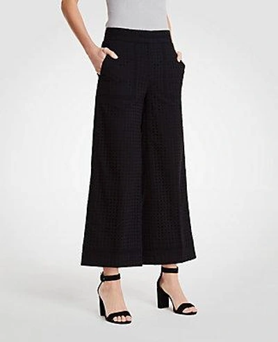 Shop Ann Taylor The Petite Eyelet Wide Leg Marina Pant In Black