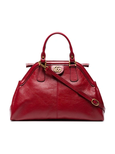 Shop Gucci Red Medium Leather Bowling Bag