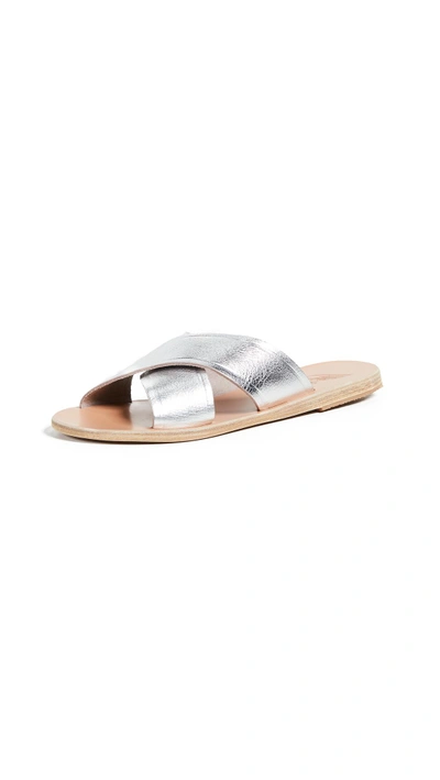 Shop Ancient Greek Sandals Thais Crisscross Slides In Metal Silver