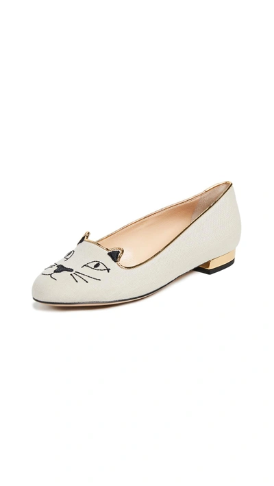 Shop Charlotte Olympia Kitty Flats In Natural/gold
