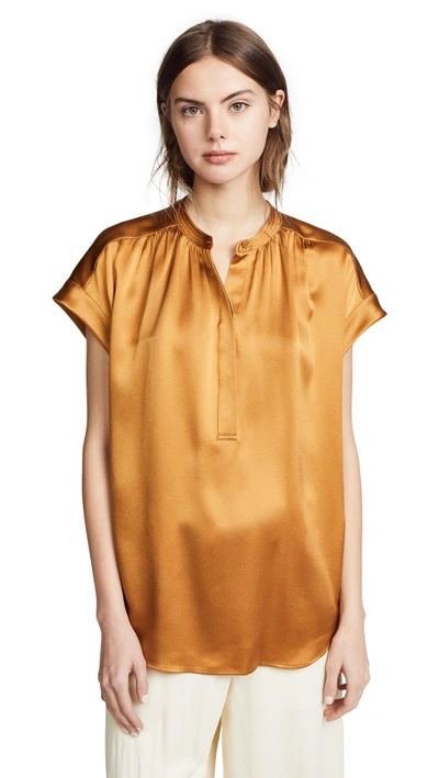 Shop Vince Shirred Neck Blouse In Tumeric