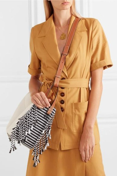 Shop Loewe Hammock Small Fringed Canvas And Leather Shoulder Bag