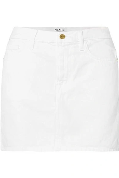 Shop Frame Le Mini Denim Skirt In White