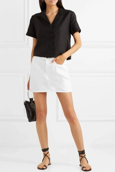 Shop Frame Le Mini Denim Skirt In White