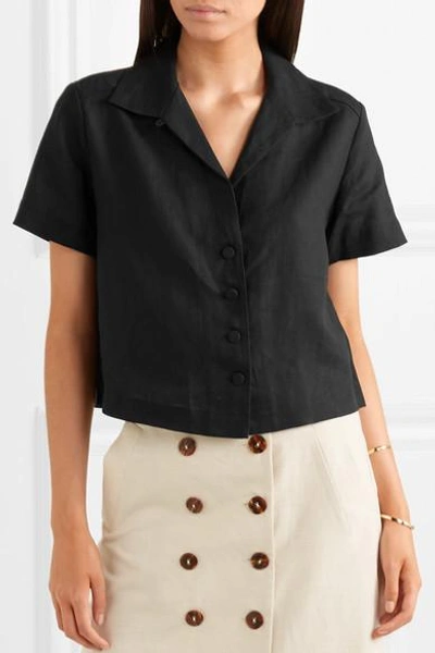 Shop Frame Linen-blend Shirt In Black