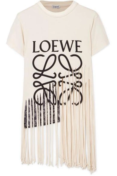 Shop Loewe Paneled Fringed Printed Cotton-jersey T-shirt