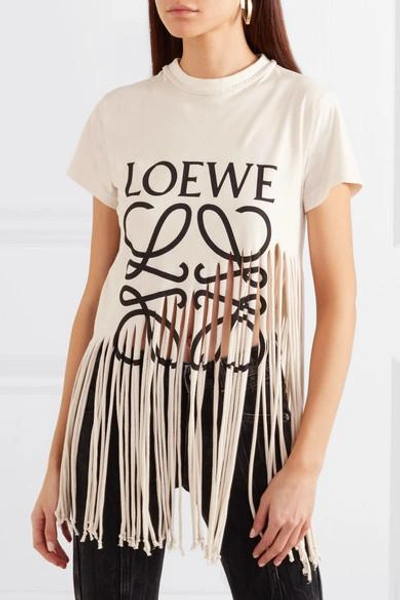 Shop Loewe Paneled Fringed Printed Cotton-jersey T-shirt