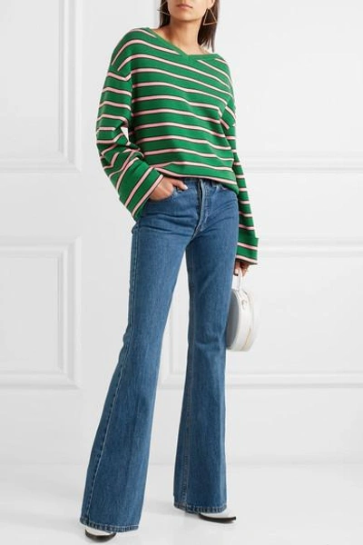 Shop Alexa Chung Oversized Striped Wool And Cotton-blend Sweater In Green