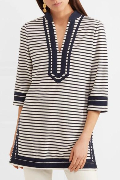 Shop Tory Burch Striped Cotton-blend Terry Tunic In Black