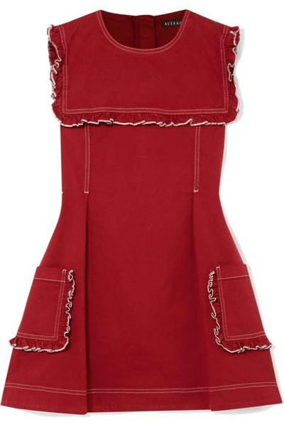 Shop Alexa Chung Sailor Ruffled Stretch-denim Mini Dress In Brick