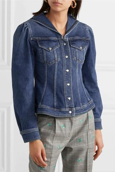 Shop Alexa Chung Ric Rac-trimmed Denim Jacket In Blue