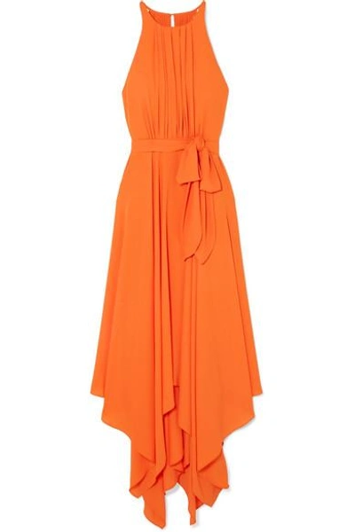 Shop Halston Heritage Tie-front Georgette Midi Dress In Orange