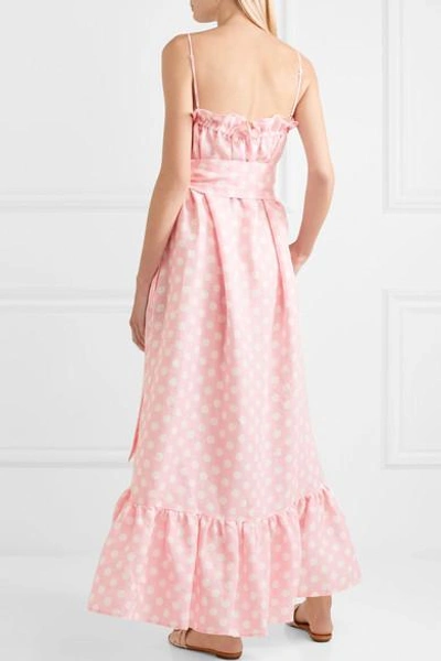 Shop Lisa Marie Fernandez Liz Polka-dot Linen Maxi Dress In Baby Pink