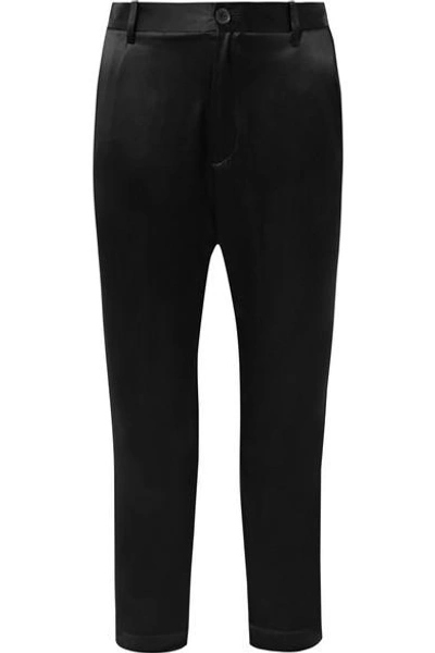 Shop Nili Lotan Paris Cropped Silk-charmeuse Pants In Black