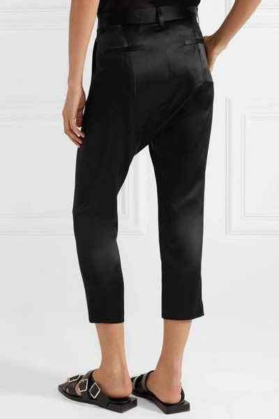 Shop Nili Lotan Paris Cropped Silk-charmeuse Pants In Black