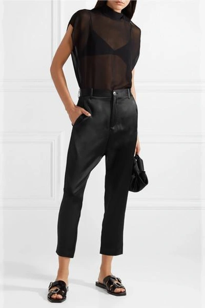 Shop Nili Lotan Paris Cropped Silk-charmeuse Pants In Black