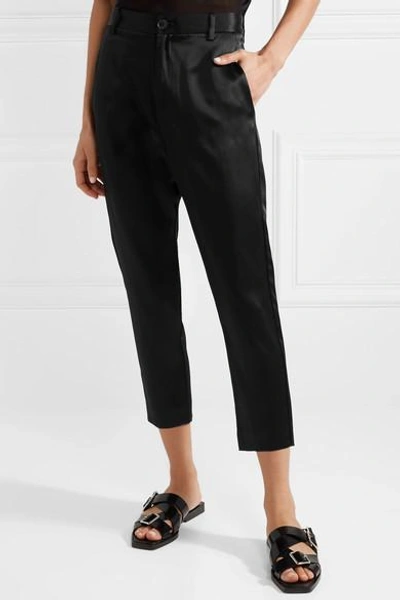 Shop Nili Lotan Paris Cropped Silk-charmeuse Pants In Black