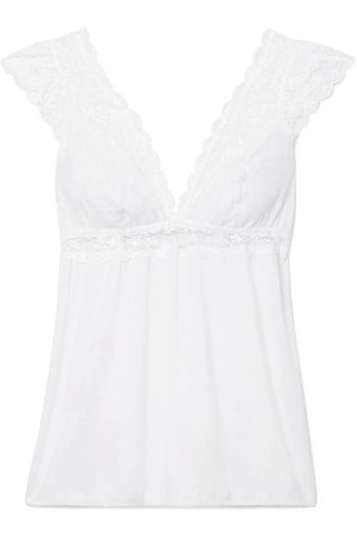 Shop Eberjey Kiss The Bride Lace-trimmed Stretch Modal-jersey Pajama Top In White