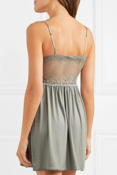 Shop Eberjey Colette The Mademoiselle Lace And Tulle-trimmed Stretch-modal Jersey Chemise In Gray