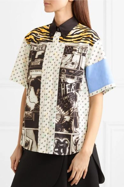 Shop Prada Printed Cotton-poplin Shirt In Ivory