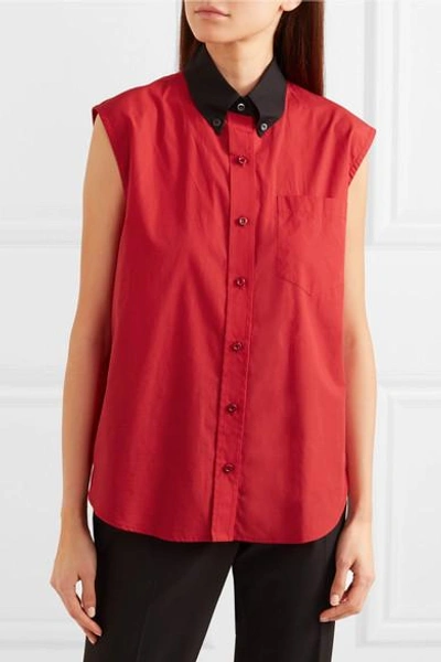 Shop Prada Two-tone Cotton-poplin Shirt In Red