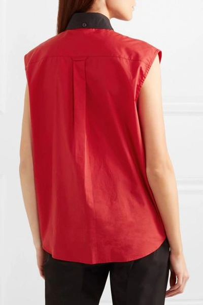 Shop Prada Two-tone Cotton-poplin Shirt In Red