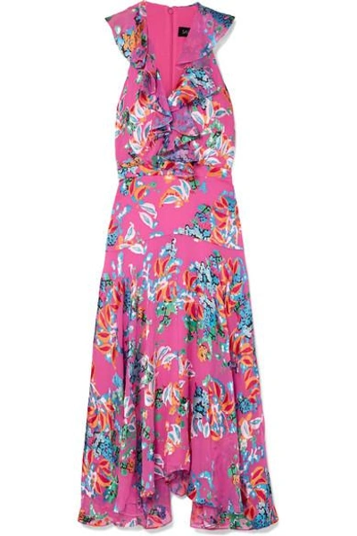 Shop Saloni Rita Floral-print Devoré-chiffon Midi Dress In Pink